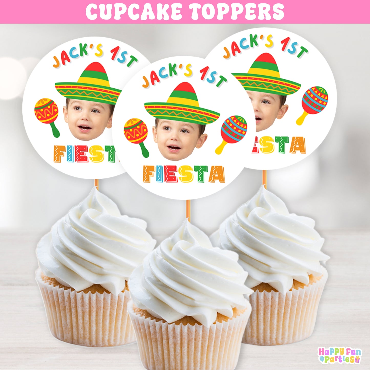 Fiesta Cupcake Toppers | Personalized Fiesta Birthday Party Picks