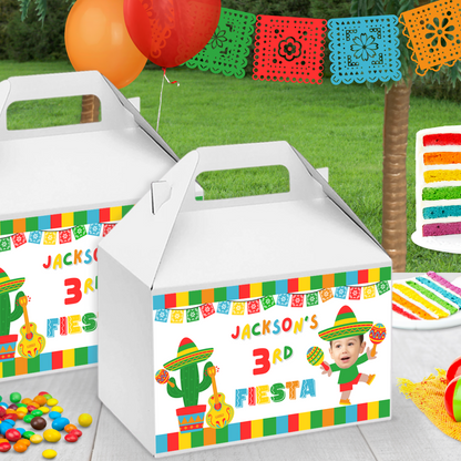 Fiesta Party Gable Box Labels | Personalized Fiesta Birthday Favor Boxes