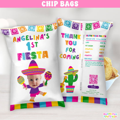 Fiesta Chip Bag Party Favors | Personalized Fiesta Birthday Snack Bags for Girls