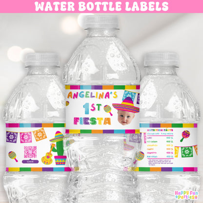 Personalized Fiesta Water Bottle Labels | Birthday Drink Wraps for Girls