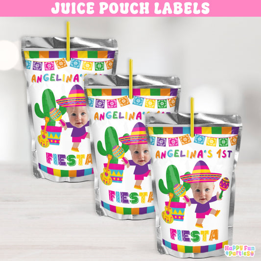 Fiesta Juice Pouch Labels | Personalized Fiesta Birthday Drink Stickers for Girls