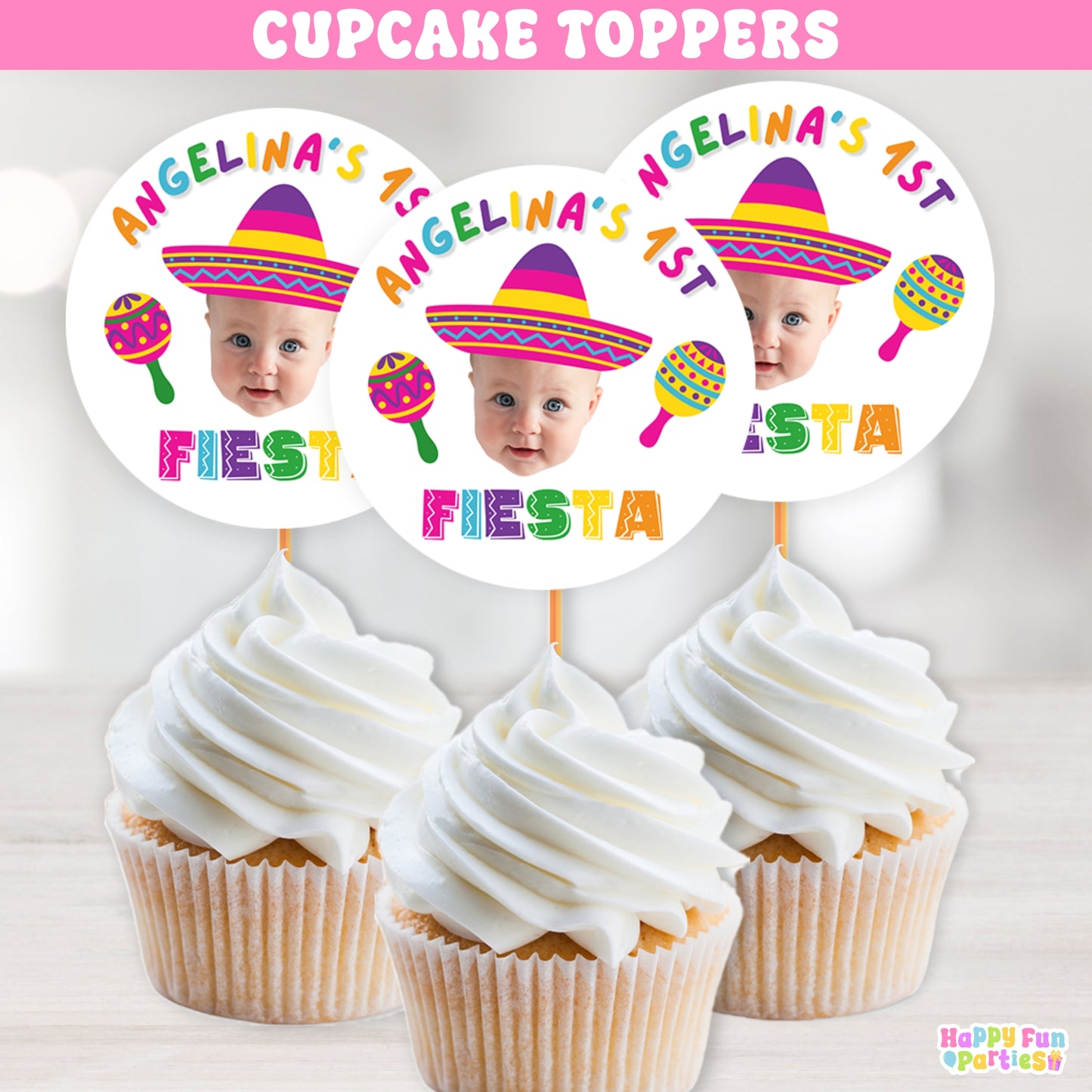 Fiesta Cupcake Toppers | Personalized Fiesta Birthday Party Picks for Girls