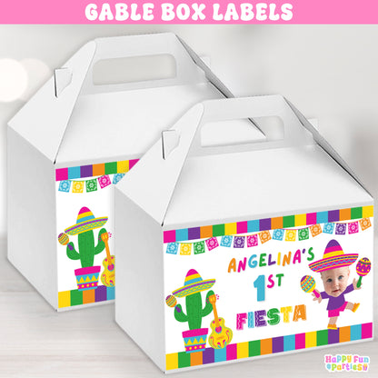 Fiesta Party Gable Box Labels | Personalized Fiesta Birthday Favor Boxes for Girls