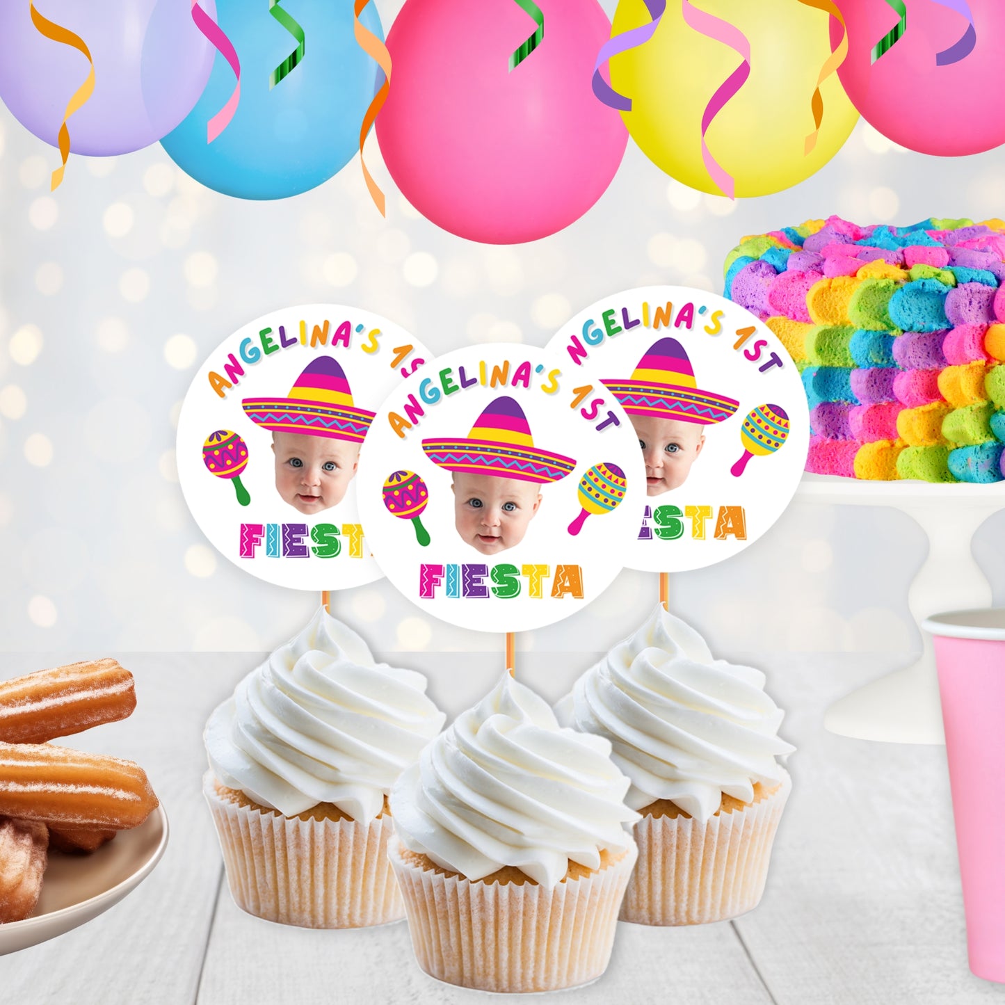 Fiesta Cupcake Toppers | Personalized Fiesta Birthday Party Picks for Girls