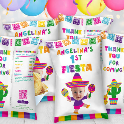 Fiesta Chip Bag Party Favors | Personalized Fiesta Birthday Snack Bags for Girls