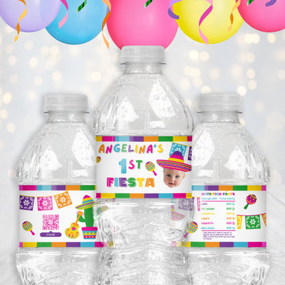 Personalized Fiesta Water Bottle Labels | Birthday Drink Wraps for Girls