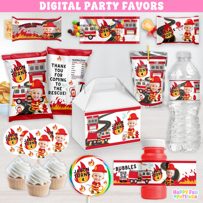 Personalized Firefighter Party Decorations | Fireman Party Supplies | Firetruck Party Favors | Digital Download