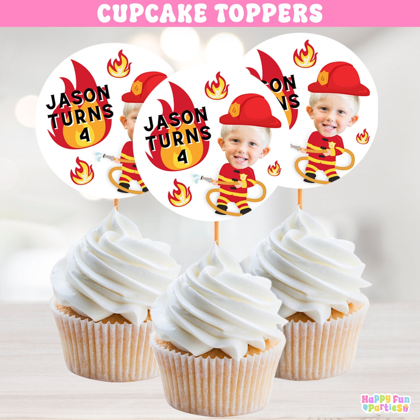 Personalized Firefighter Cupcake Toppers | Custom Party Decor