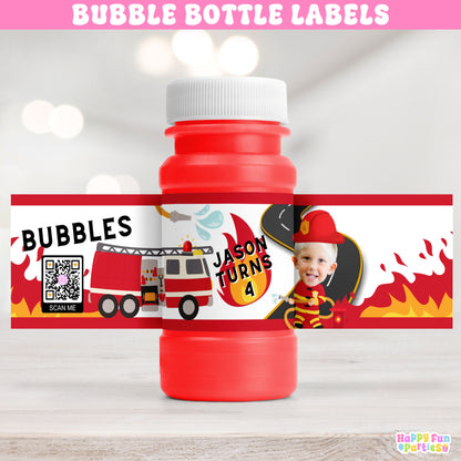 Custom Firefighter Bubble Labels | Fireman Party Favor Stickers