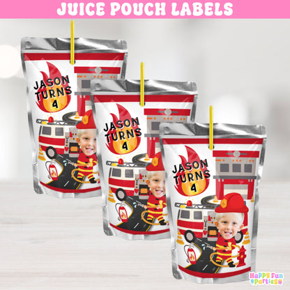 Personalized Firefighter Juice Pouch Labels | Fireman Party Decor