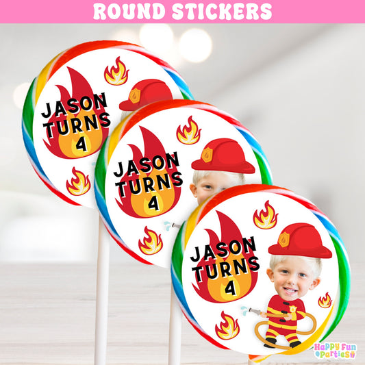 Personalized Firefighter Lollipop Stickers | Firetruck Party Favor