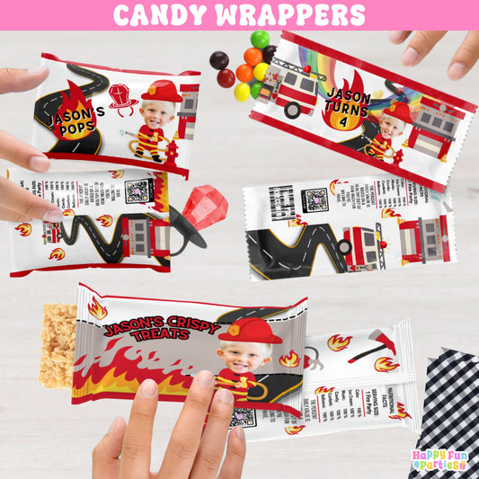 Personalized Firefighter Candy Wrappers | Firetruck Party Favors