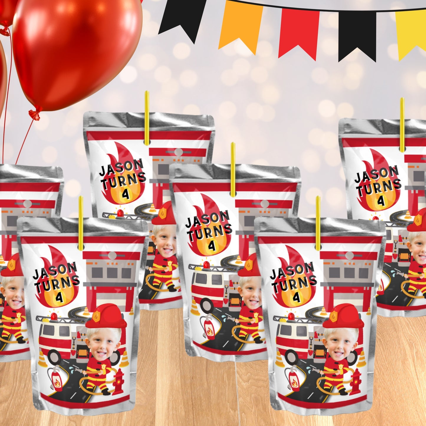 Personalized Firefighter Party Decorations | Fireman Party Supplies | Firetruck Party Favors | Digital Download