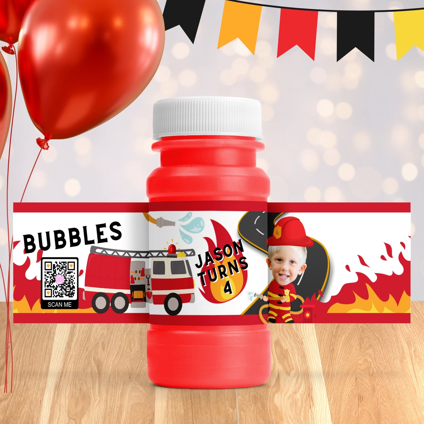 Personalized Firefighter Party Decorations | Fireman Party Supplies | Firetruck Party Favors | Digital Download