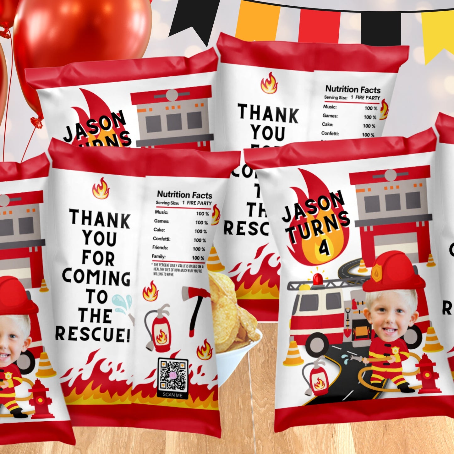 Personalized Firefighter Party Decorations | Fireman Party Supplies | Firetruck Party Favors | Digital Download