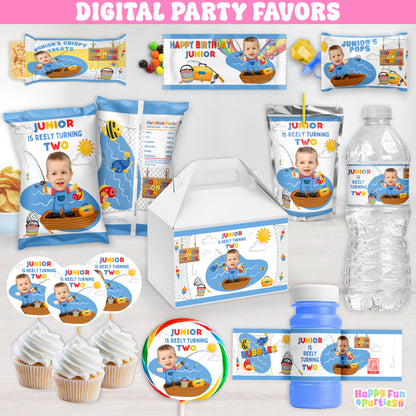 Digital Fishing Party Favors | Printable Snack Bags, Labels & Decorations