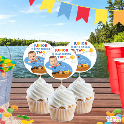 Hooked on Fishing Cupcake Toppers | Personalized Outdoor Party Decorations