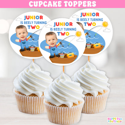 Hooked on Fishing Cupcake Toppers | Personalized Outdoor Party Decorations