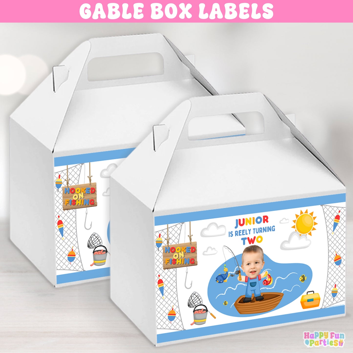 Fishing Gable Box Labels | Personalized Outdoor Adventure Favor Stickers