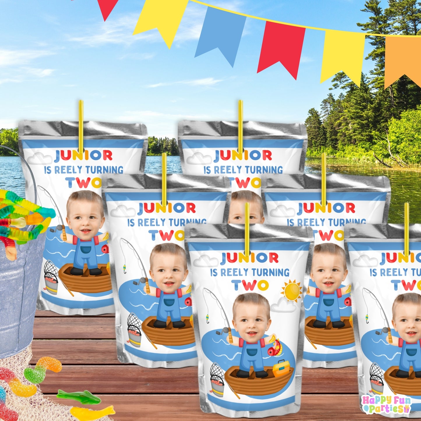 Custom Fishing Juice Labels | Personalized Outdoor Birthday Drink Stickers