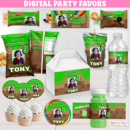 Digital Pixel Party Favors | Printable Snack Bags, Labels & Decorations