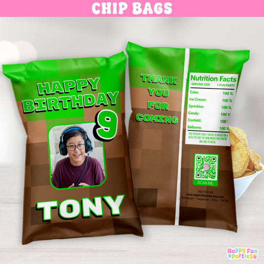 Personalized Pixel Gaming Party Favor Chip Bags