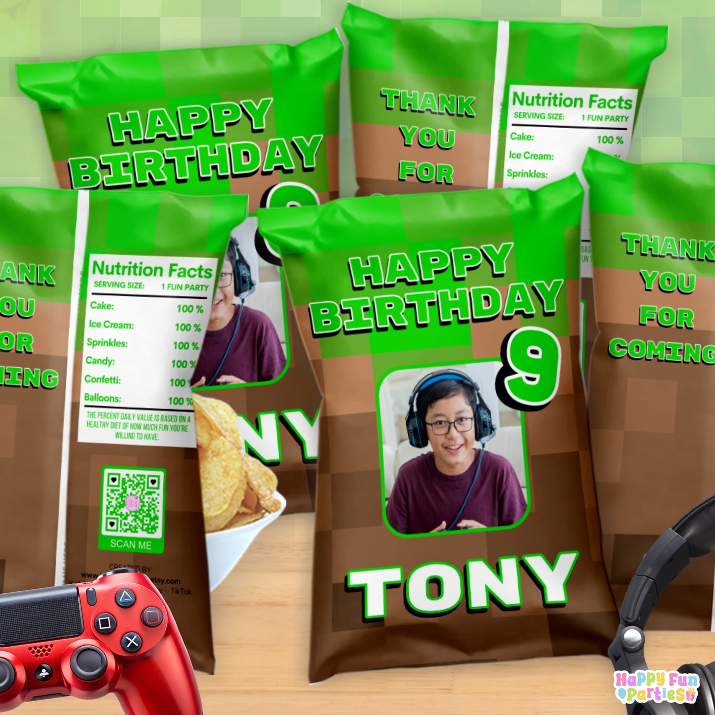 Personalized Pixel Gaming Party Favor Chip Bags