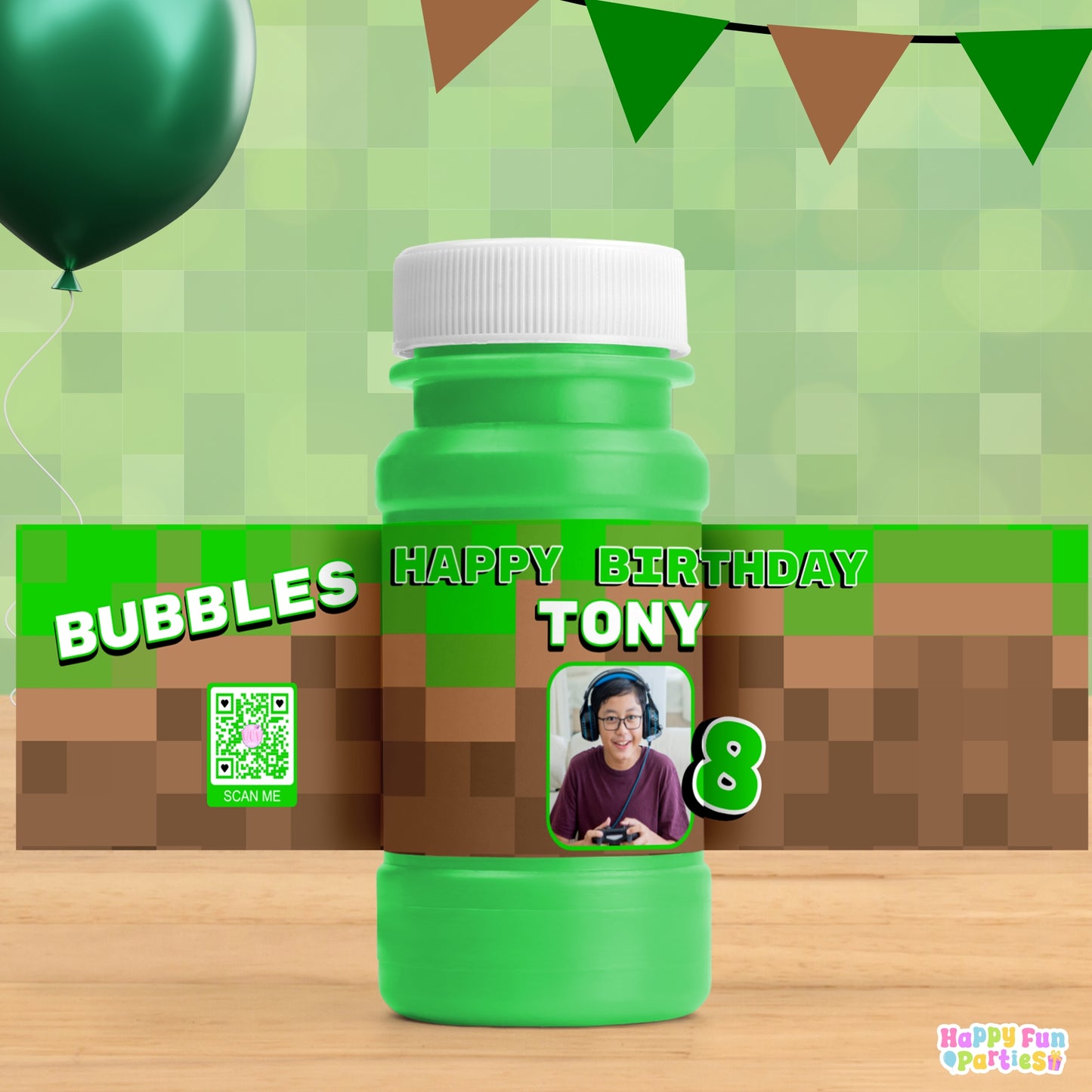 Personalized Pixel Bubble Bottle Labels | Gamer Party Stickers