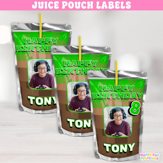 Custom Pixel Juice Labels | Personalized Gamer Birthday Drink Stickers