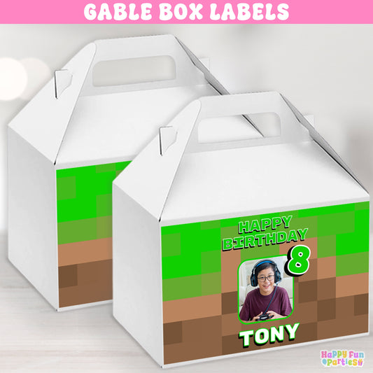 Block Adventure Gable Box Labels | Personalized Pixel Favor Stickers