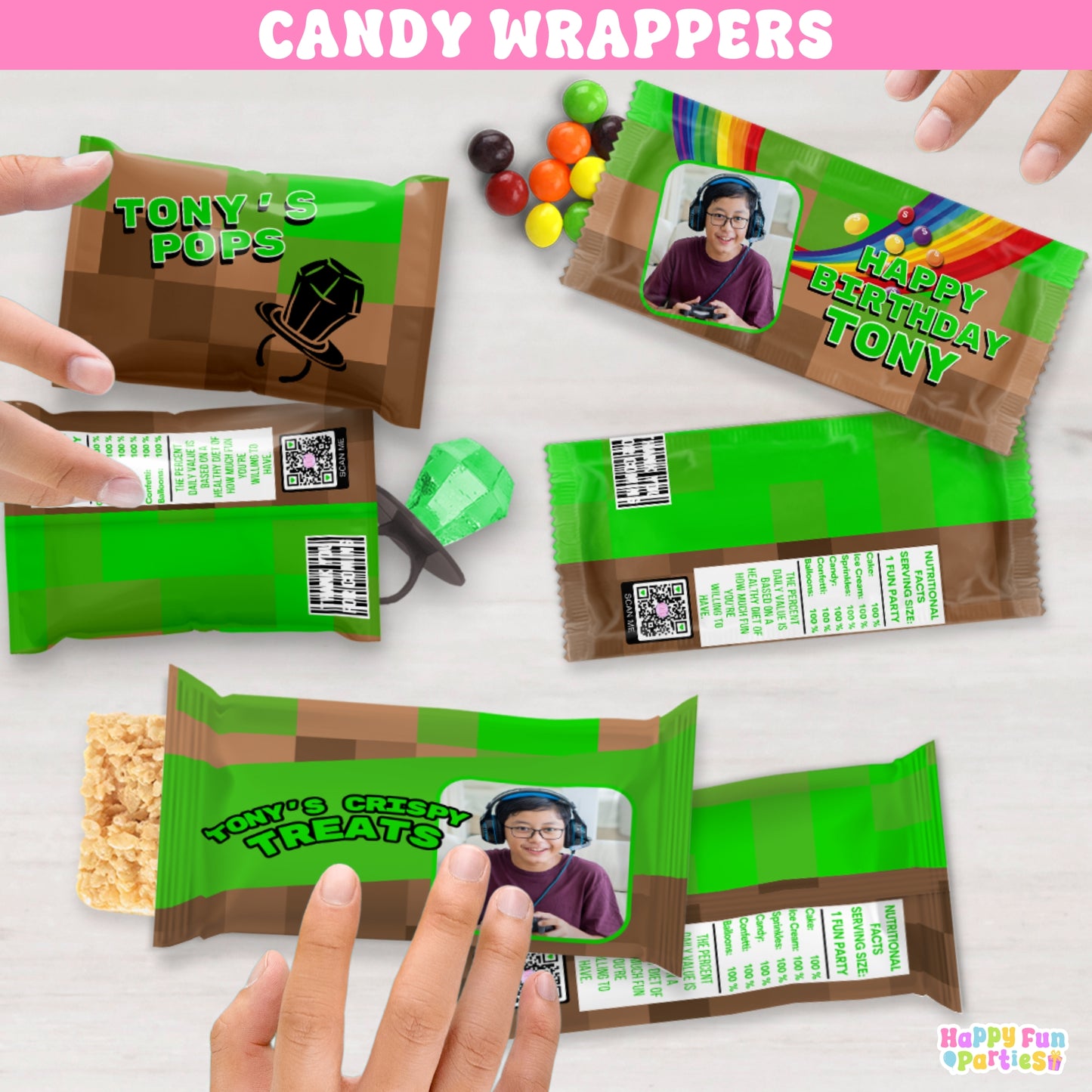 Custom Pixel Candy Wrappers | Personalized Adventure Birthday Favors