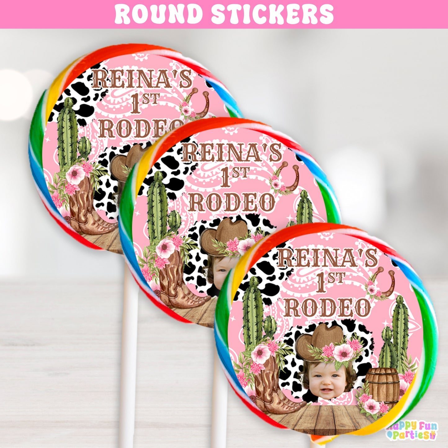 Personalized Round Western Rodeo Stickers for Girls