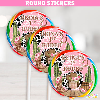 Personalized Round Western Rodeo Stickers for Girls