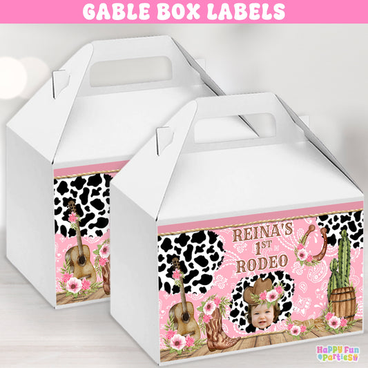 Personalized Pink Western Cowgirl Party Favor Gable Box Labels