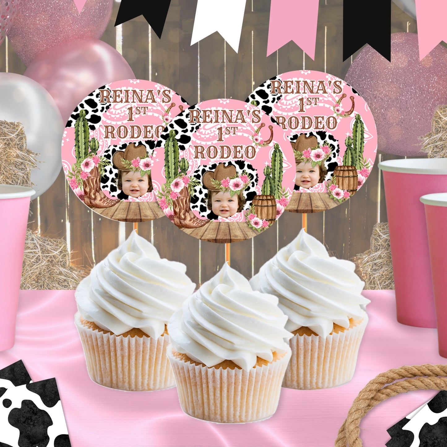 Personalized Pink Cowgirl Party Favors | Western Rodeo Birthday | Cow Print Supplies | Digital Download