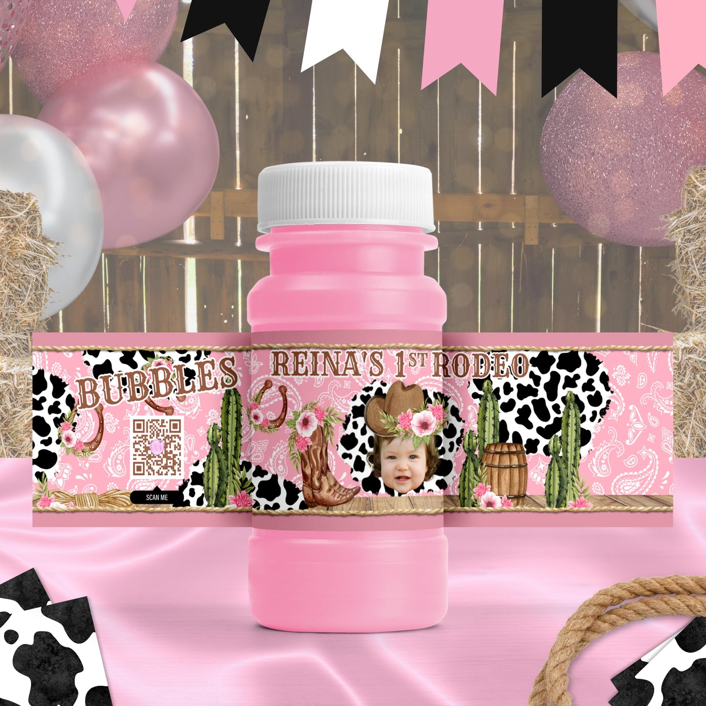 Personalized Pink Cowgirl Party Favors | Western Rodeo Birthday | Cow Print Supplies | Digital Download