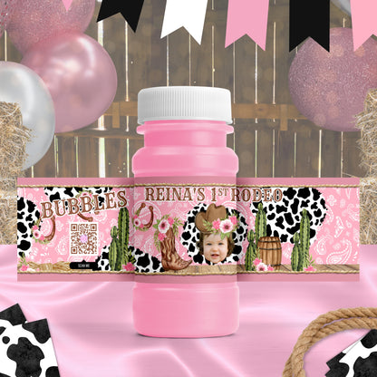 Personalized Pink Western Rodeo Bubble Bottle Labels