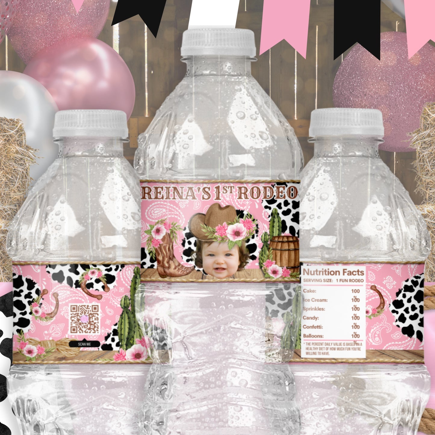 Personalized Pink Cowgirl Party Favors | Western Rodeo Birthday | Cow Print Supplies | Digital Download