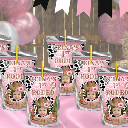 Personalized Pink Cowgirl Party Favors | Western Rodeo Birthday | Cow Print Supplies | Digital Download