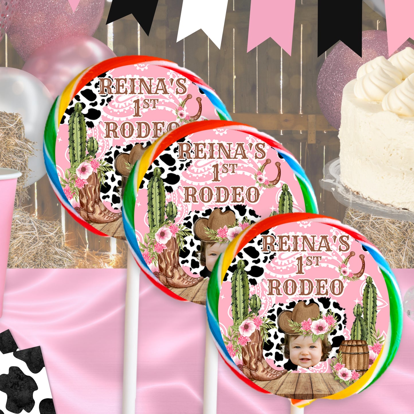 Personalized Pink Cowgirl Party Favors | Western Rodeo Birthday | Cow Print Supplies | Digital Download