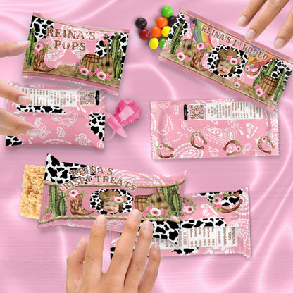 Personalized Pink Cowgirl Party Favors | Western Rodeo Birthday | Cow Print Supplies | Digital Download