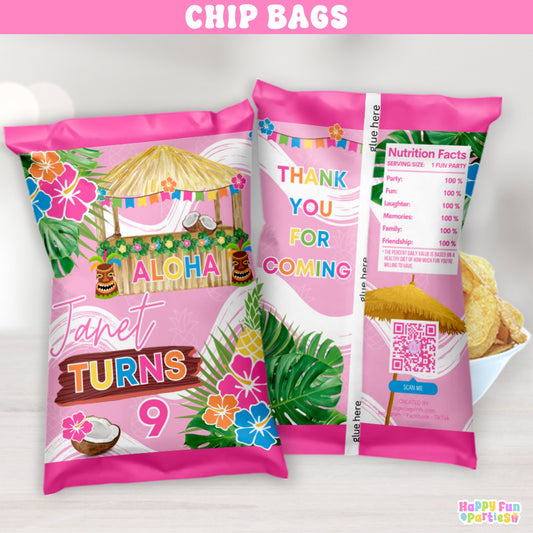 Custom Hawaiian Luau Chip Bag Wrappers | Tropical Party Favors