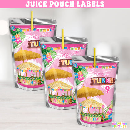 Custom Hawaiian Juice Pouch Labels | Tropical Luau Party Favors