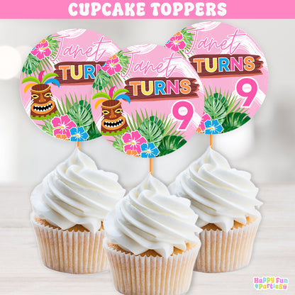 Custom Hawaiian Luau Cupcake Toppers | Tropical Party Decorations