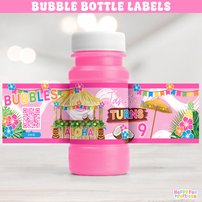 Custom Hawaiian Bubble Bottle Labels | Luau Party Favor Stickers