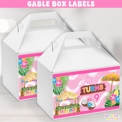 Custom Hawaiian Luau Gable Box Labels | Tropical Party Favor Stickers