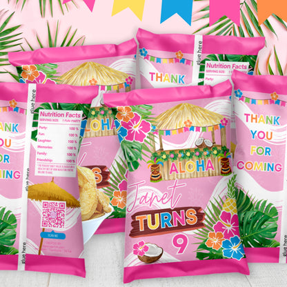 Custom Hawaiian Luau Chip Bag Wrappers | Tropical Party Favors