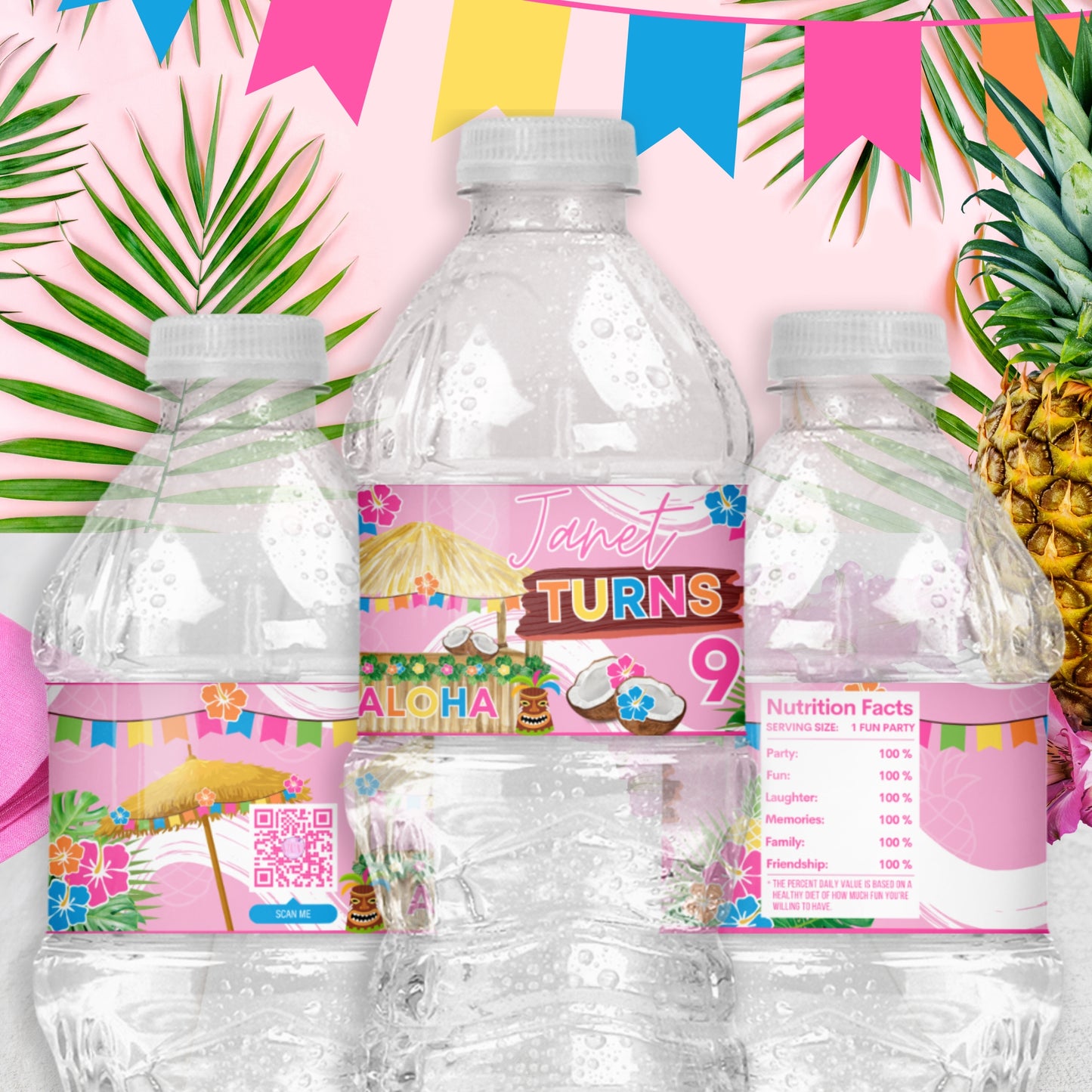 Custom Hawaiian Water Bottle Labels | Tropical Luau Party Favors