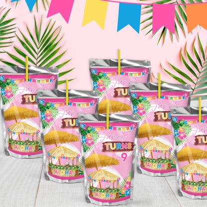 Custom Hawaiian Juice Pouch Labels | Tropical Luau Party Favors