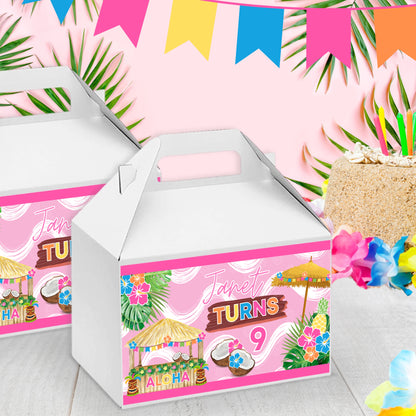 Custom Hawaiian Luau Gable Box Labels | Tropical Party Favor Stickers